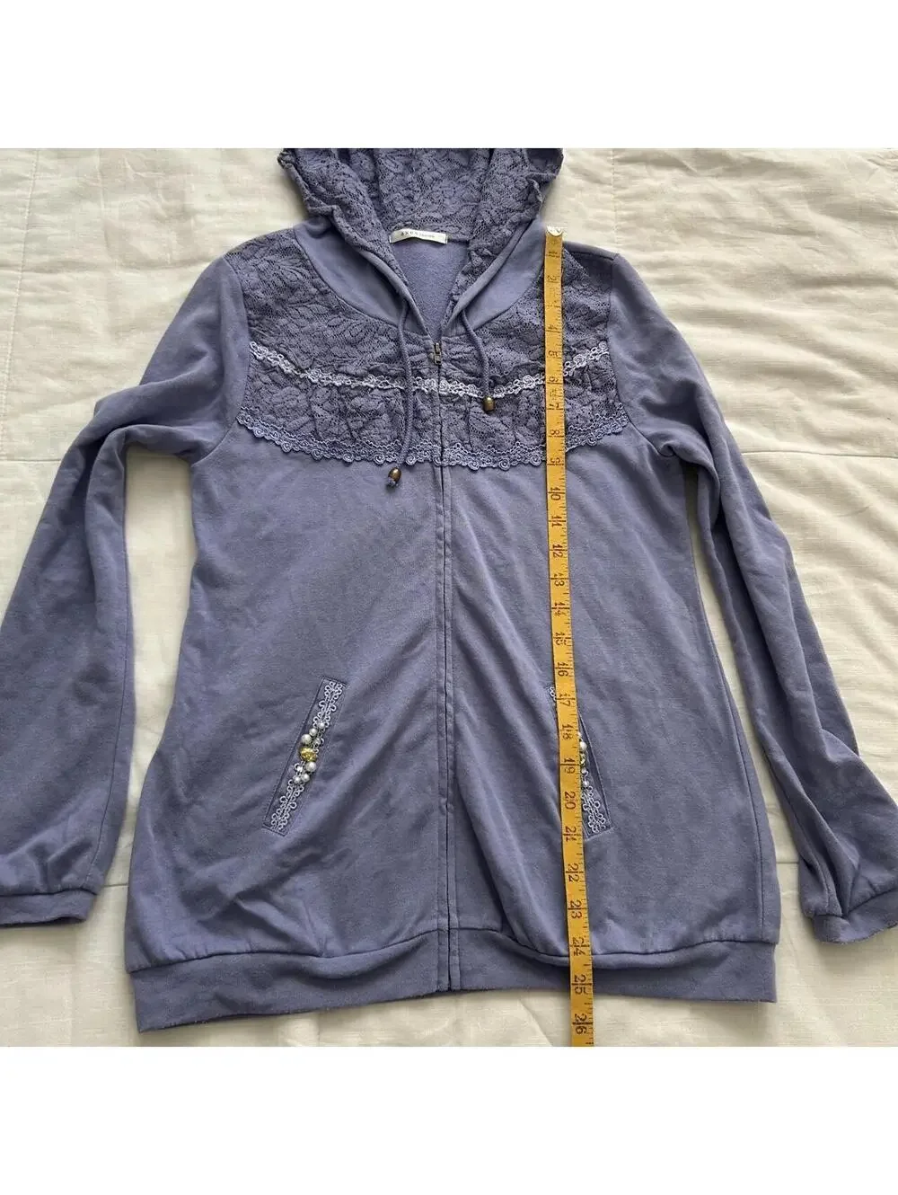 Axes Femme Periwinkle Purple Lace Pearl Zip Up Hoodie Medium Japan